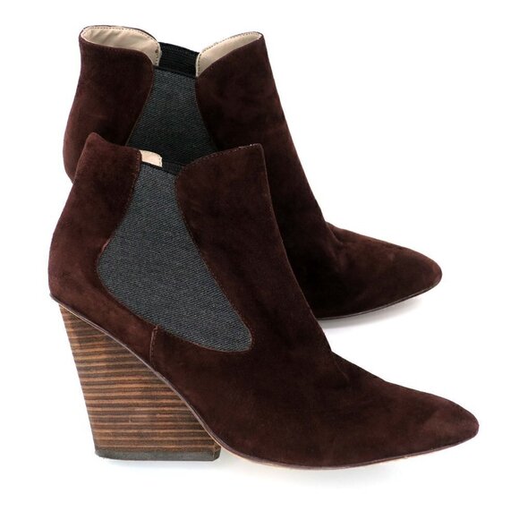 Steven By Steve Madden Malik Wedge Suede Bootie Brown Ankle Boots - Picture 2 of 4